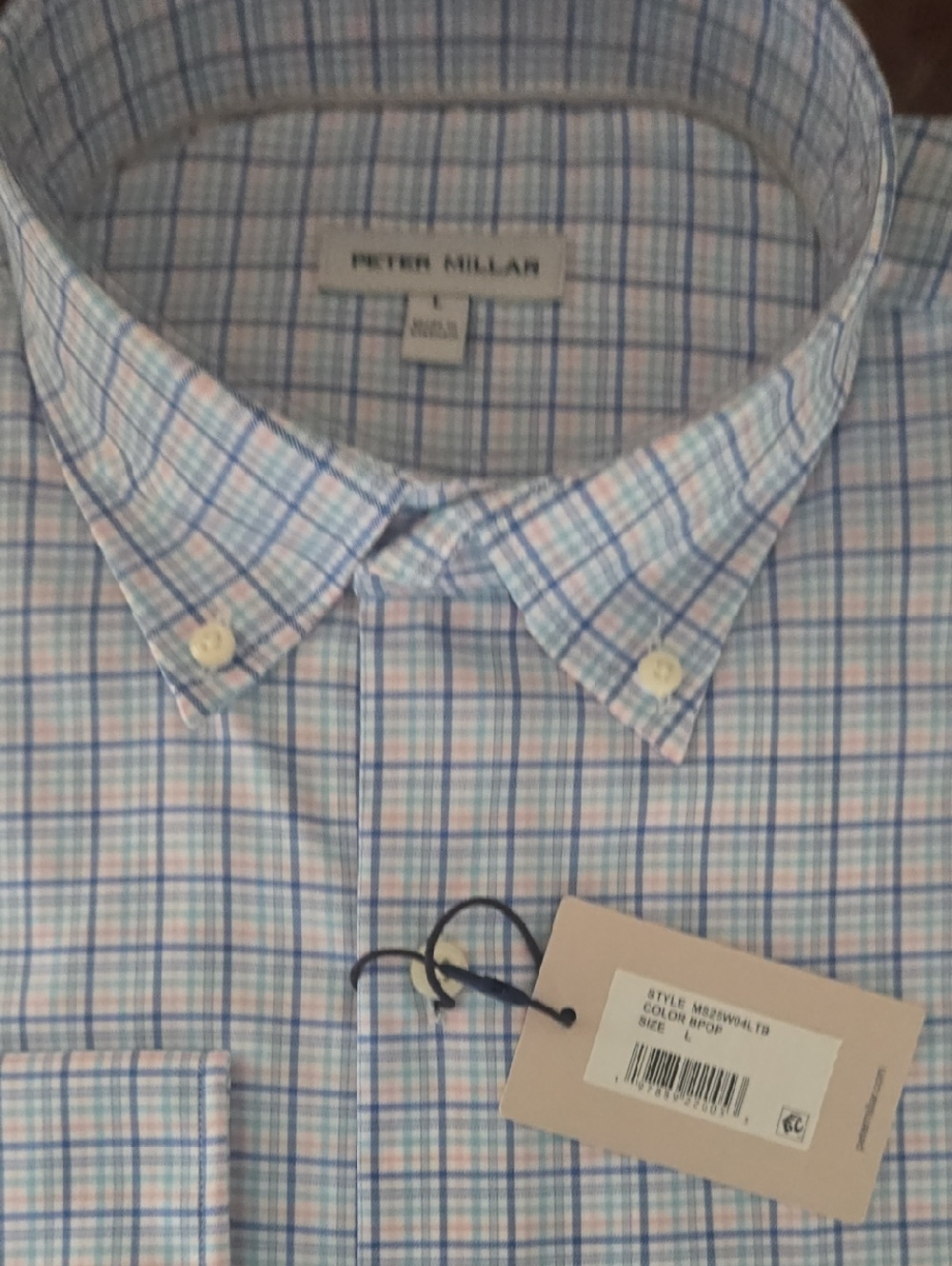 Peter Millar Light Blue & Pink Plaid Button-Down Shirt Brand New Sz L